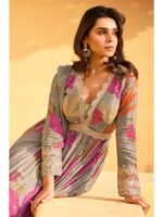 Grey Embroidered Gown with Dupatta - Image 2